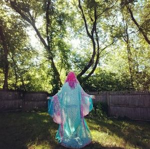SOLD Bohemian Nouveau Boudoir Kimono Blue Pink